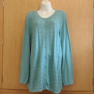 +SZ Woman Within SZ 18/20 L LS Turquoise Cardigan.